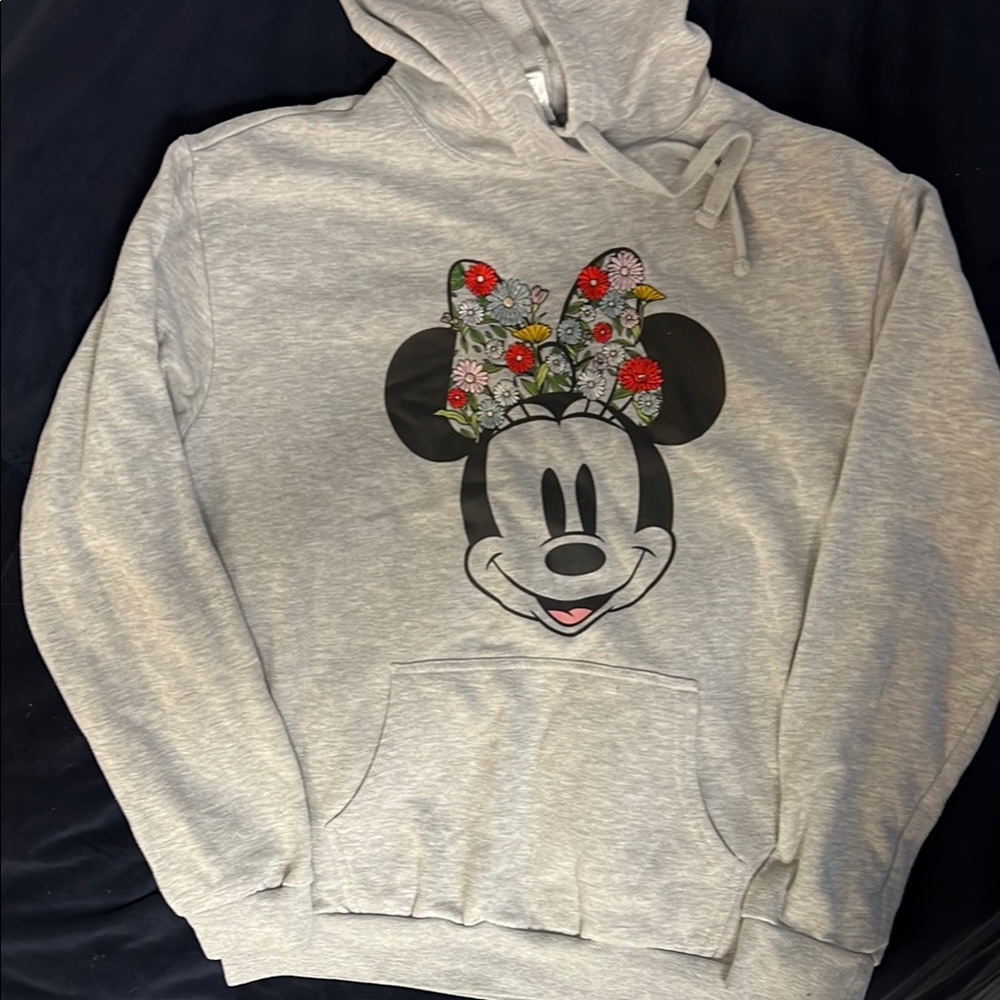 Disney Gray Minnie Mouse Hoodie with Floral Bow